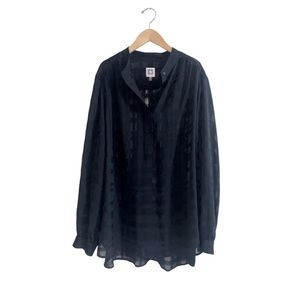 Ann Klein Black Sheer Layered Window Pane Popover Long Sleeve Blouse Size XL